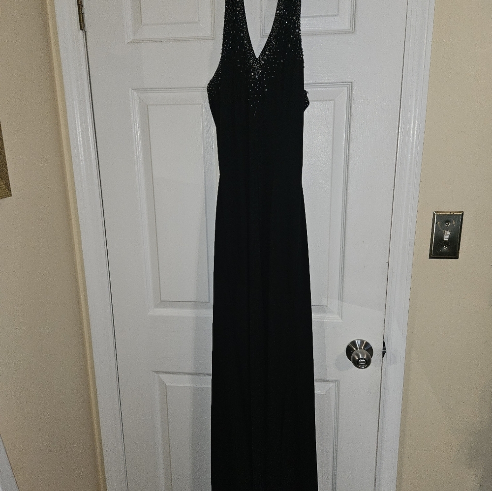 Niki Black Maxi Dress with Embellished V-Neck